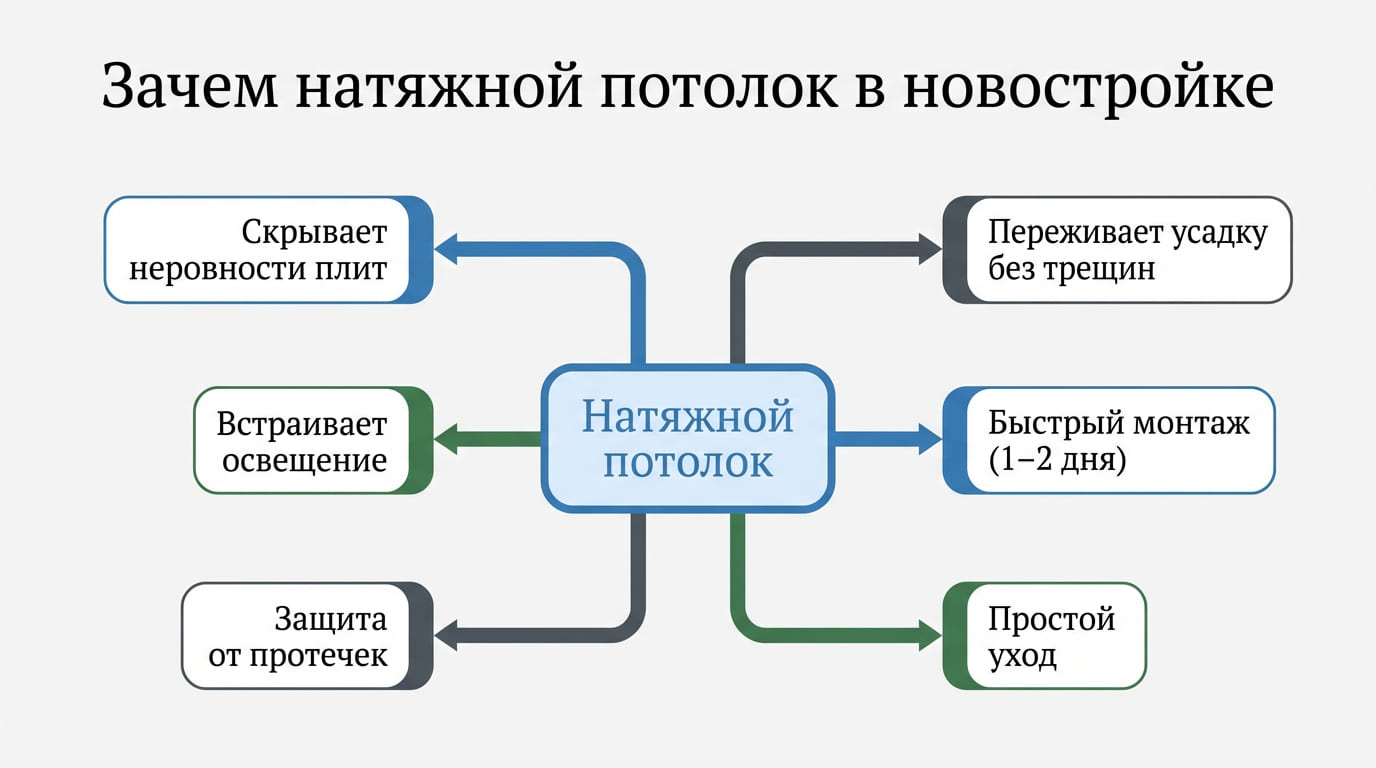 зачем натяжной потолок в новостройке
